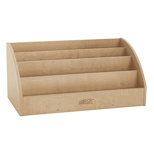 ECR4Kids Forward-Facing Wooden Toddler Book Display, Beginner Bookshelf, Natural | Easy-access organization, 4 shelves, low-profile design, home and classroom use, GREENGUARD Gold Certified