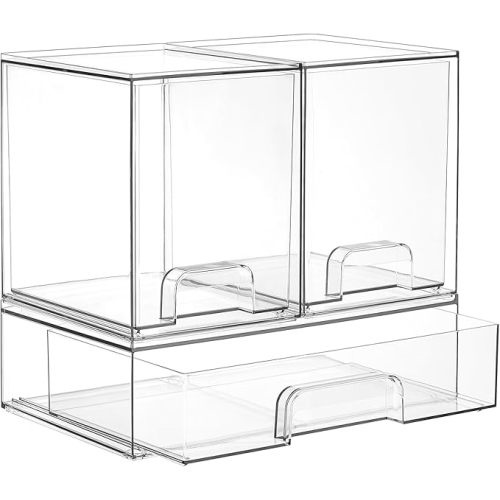 Vtopmart Stackable Storage Drawers Set of 5, Clear Plastic Organizer Bins for Baby Bottle, Beauty Supplies Storage, Ideal for Kichen Countertop, Vanity, Bathroom, Cabinet, Pantry Organization