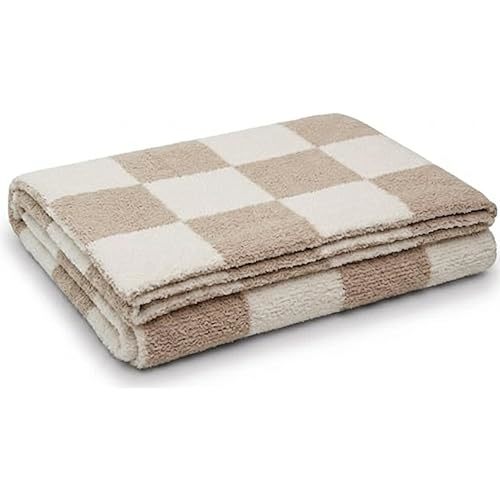 Living Textiles Taupe Check Chenille Knitted Soft Baby Blanket - Reversible Premium Cozy Fabric for Best Comfort - for Infant,Toddler,Newborn,Nursery,Boy,Girl,Throw,Crib,Stroller