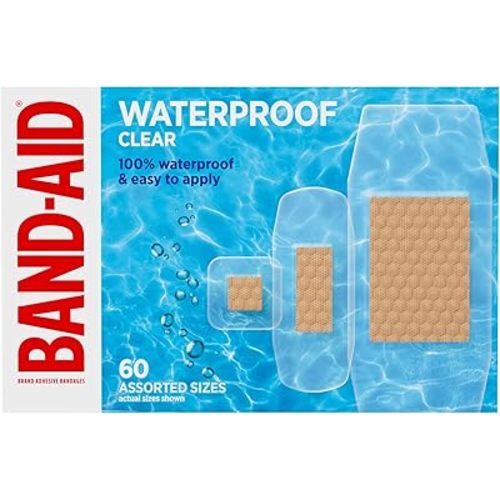 BAND-AID Brand Clear Waterproof Adhesive Bandages, Sterile First-Aid for Minor Wounds, Cuts & Scrapes, Clear Bandages with a Quilt-Aid Pad to Cushion Wounds, Assorted Sizes, 60 ct