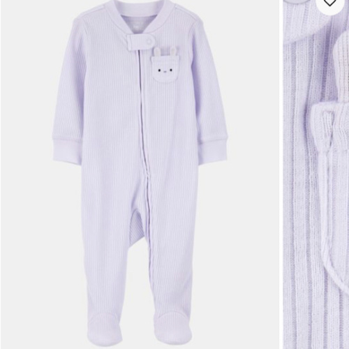 Baby Girl Bunny 2-Way Zip Ribbed Sleep & Play Pajamas - Purple | Carter's