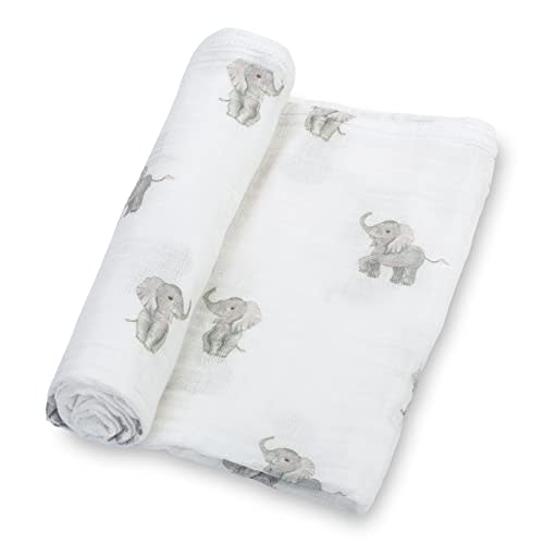 LollyBanks Swaddle Blanket | 100% Muslin Cotton | Gender Neutral Newborn and Baby Nursery Essentials for Girls and Boys, Registry | Baby Elephant Print