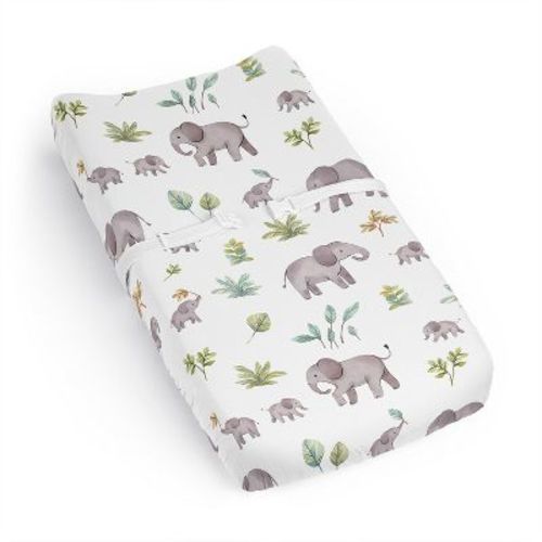 Sweet Jojo Designs Gender Neutral Unisex Changing Pad Sheet Watercolor Elephants Grey Green and Blue