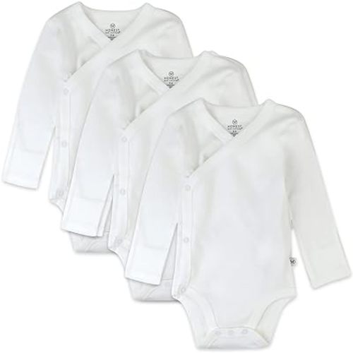 HonestBaby Baby 3-pack Long Sleeve Side-snap Kimono Bodysuits Organic Cotton for Infant Baby Boys, Girls, Unisex