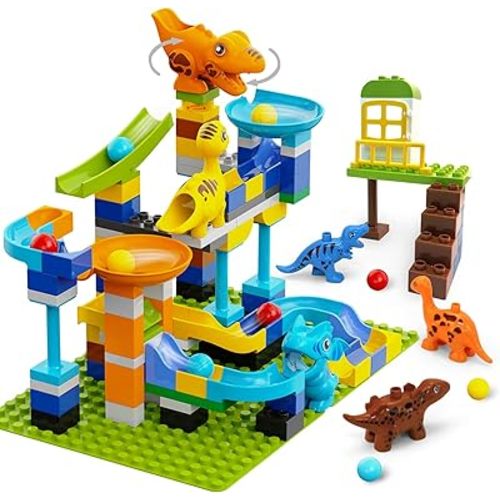 Marble Run Building Blocks Ages 3+, 121 PCS STEM Toy with 6 Dinosaurs