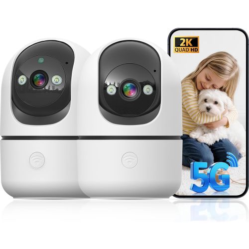 GBIUT Indoor Camera 5G&2.4G WiFi Cameras for Home Security Instant 911 Alert, 360° Pan/Tilt Baby Monitor/Dog/Pet Camera AI Motion Detection Night Vision, Speaker, US Cloud Storage (2-Pack)