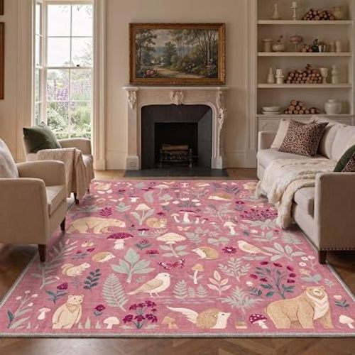 GENIMO 6X9 Washable Area Rug for Living Room, Animal Forest Non Slip