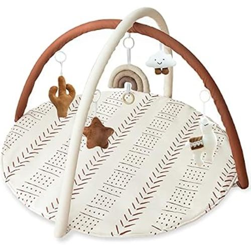 Baby Activity Gym Mat Mudcloth Baby Activity Center with 5 Hanging Toys