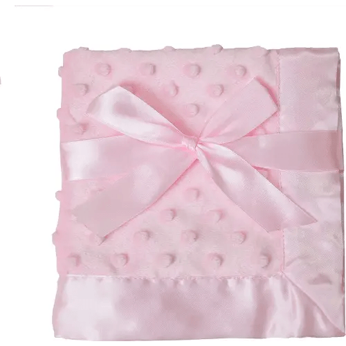 American Baby Company Heavenly - Manta de seguridad de felpilla suave, diseño de 2 capas con lunares y satén sedoso, rosa, 14 x 14 pulgadas, para niños y niñas