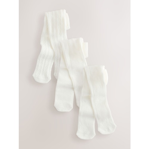 Ecru Cable/Ribbed Baby Tights 3 Pack (0mths-2yrs)