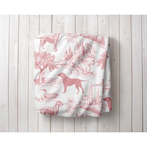 Pink Labrador Retriever Baby Blanket, Toile Dog French Country Cottage Pet Themed Nursery Bedding, Soft Throw Blankets for Girls Room Decor