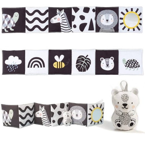 Taf Toys Newborn Soft Activity Book Black & White High Contrast Baby Book Infant Sensory Toys Tummy Time Soft Cloth Books for Babies Textured Fabric Crinkling Shapes Patterns 0-12 Months Newborn Toys