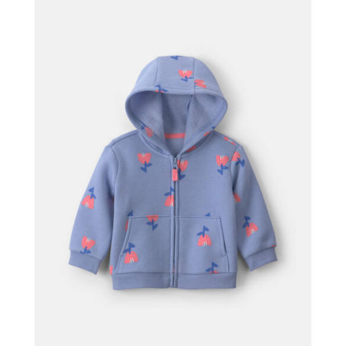 Baby Girl Floral Fleece Zip-Up Hoodie - Blue | Carter's
