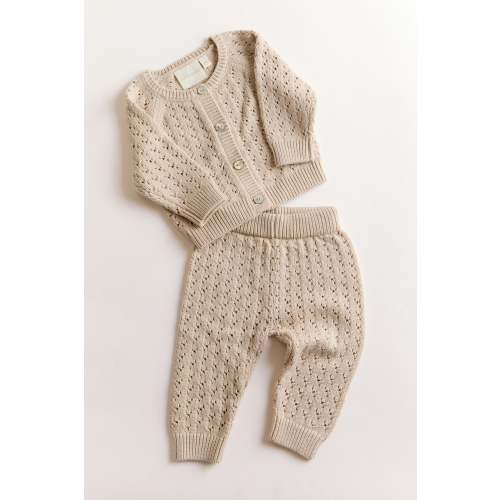 Pointelle Cardigan Set – Oat & Marl