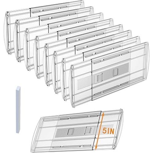 8 Pack Adjustable Drawer Dividers for Clothes,5" High Expandable From 13-21" Clear Drawer Organizers, PC Plastic Separators for Dresser/Bedroom/Bathroom/Kitchen/Office Storage