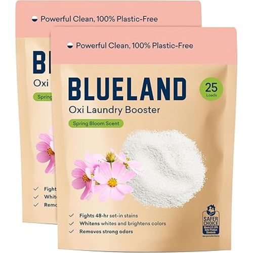 BLUELAND Oxi Laundry Booster Powder Refill 2-Pack, Spring Bloom Scent, 50 Loads, 35.2 oz, Plastic-Free, Eco Friendly, Oxy Cleaner, Stain Remover