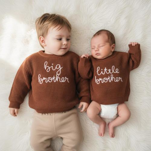 Big Bro/Lil Bro Handmade Brown Sweater Set | 0-3 mo & 12-18 mo