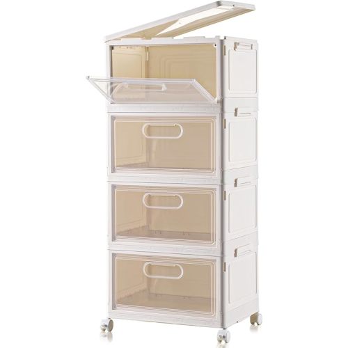 Freebat 4-Tier Stackable Storage Bins with Lid, 23QT Storage Containers,Clear Foldable Plastic Drawer Storage on Wheels,Closet Organizers and Storage for Living Room,Bedroom,Office,Dorm
