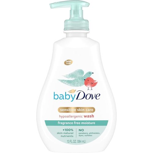 Baby Dove Sensitive Skin Care Baby Wash For Baby Bath Time Fragrance Free Moisture Fragrance Free and Hypoallergenic, Washes Away Bacteria 13 oz