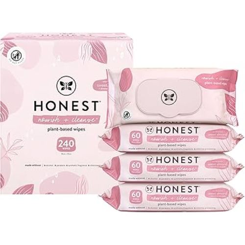 The Honest Company Nourish and Cleanse Naturally Scented Wipes, Cleansing, Multi-Tasking, 99% Water Plant Based Hypoallergenic, Sweet Almond, 240 Count