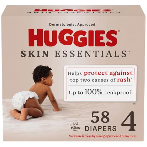 Huggies Size 4 Diapers, Skin Essentials Baby Diapers, Size 4 (22-37 lbs), 58 Count