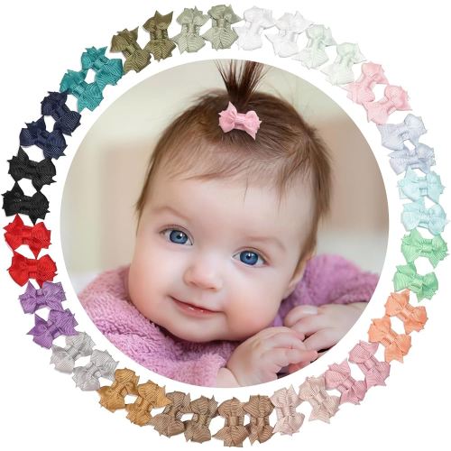 DED 40PCS 1.4" Mini Bow Snap Clips, Baby Girls Grosgrain Ribbon Bows Tiny Hair Clips Fine Hair for Girls Infants Toddlers