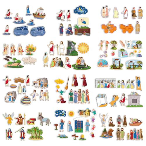 12 Set Felt Board Stories Pieces Set Felt Animals Bible Fairy Tales for Preschool Animals Figures Flannel Board Stories for Toddlers Preschool Kindergarten Storytelling(Religious)