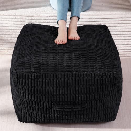 HIGOGOGO Pouf Ottoman Stuffed Square Modern Foam Filled Foot Rest Poufs for Living Room Chair Decorative 26 X 18 Inches Boho Relax Stool for Wedding Christmas Party, Black