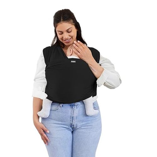 Moby Basics Baby Wrap Carrier for Newborns to Toddlers (8-33lbs), Infant Sling Carrier, Lightweight & Hands Free Design, Adjustable for All Body Types (Black)