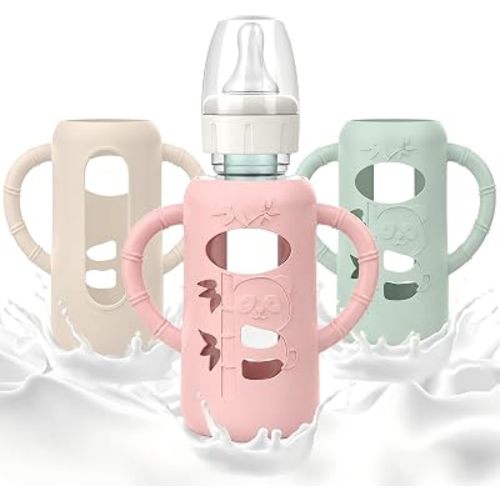 for Dr. Brown's Glass Bottles 4 oz, 3-Pack Silicone Sleeves with Handles