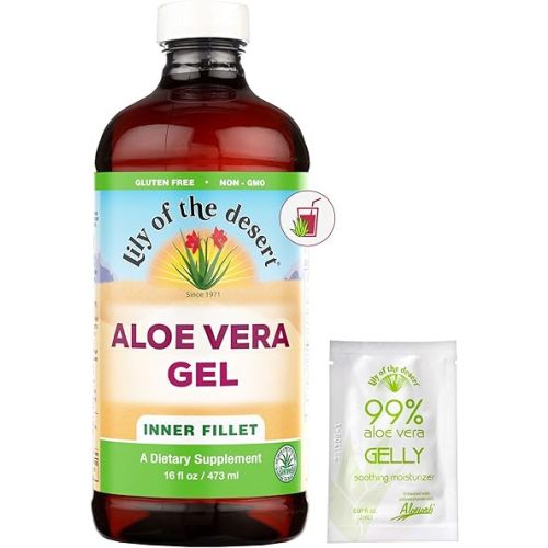 Lily of The Desert Aloe Vera Gel - Inner Fillet Filtered Aloe Vera Drink, Thicker Consistency,Digestive Enzymes for Gut Health, Stomach Relief, Wellness Glowing Skin 16 Fl Oz Gelly Sachet Included.