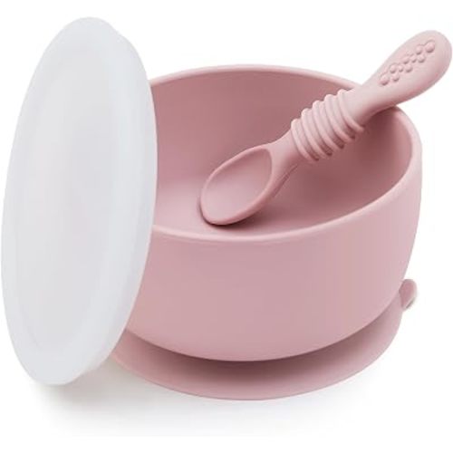 SAMiGO Silicone Suction Baby Bowl and Spoon Set with Lid for Self Feeding