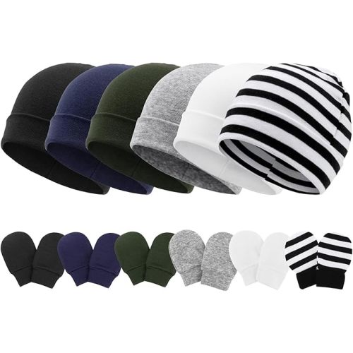 Newborn Baby Hats and Mittens Set Infant Beanie Cap Toddler Gloves Newborn Hospital Hats for Baby Boys Girls Kid 0-6 Months