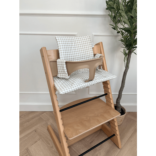 Waterproof Taupe Gingham 2 in 1 Highchair Cushion