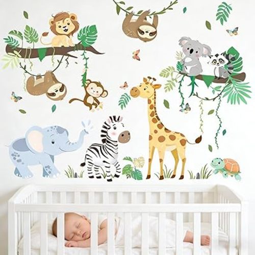 Animal Wall Decals for Baby: Peel & Stick Wall Stickers for Nursery Kids Room Decor - Forest & Safari Theme - Easy to Apply & Removable - Ages 0-12 Years