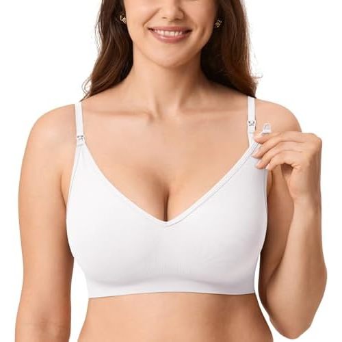 MOMANDA Sleep Nursing Bras for Breastfeeding Seamless Wirefree Maternity Bra V Neck Comfortable Bralette