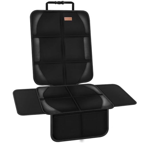 Car Seat Protector Covers - for Child Carseat mat 600d Fabric Waterproof Non Slip Thickest Padding with Storage Pockets Cushion Protectors Large Size Prevent Dirt Scratches (Black 1)