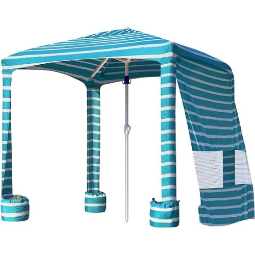 AMMSUN Beach Cabana, 6.2'×6.2' Beach Canopy, Easy Set up and Take Down, Cabana Tent with Sand Pockets, Instant Sun Shade with Side Wall, Turquoise