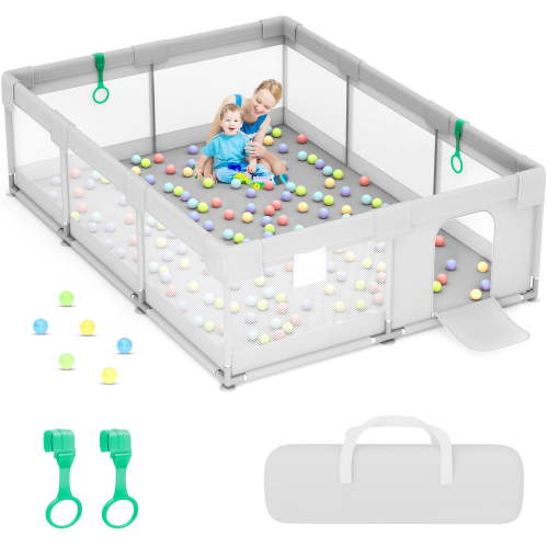 babyeap Baby Playpen,71*50 Inch Extra Large Baby Playards for Babies and Toddlers,Fence Baby Play Yards for Indoor & Outdoor with Breathable Mesh,Light Gray