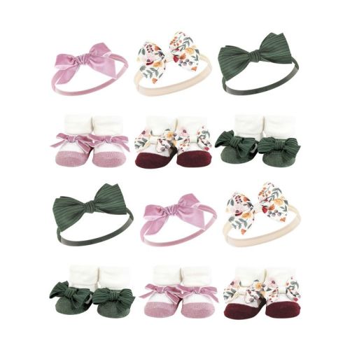 Hudson Baby Infant Girl 12Pc Headband and Socks Giftset, Fall Botanical, One Size
