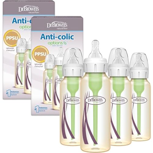 Dr. Brown's Anti-Colic Options+ Narrow PPSU Baby Bottle, 8 oz, 4-Pack