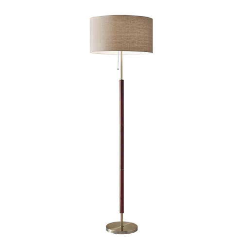 Adesso Hamilton 65.5" Mid-Century Smart Compatible Walnut & Antique Brass Floor Lamp