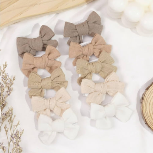 CÉLLOT 10 Pieces 2inch Girls Hair Bows Linen Fabric Bows Alligator Clips Hair Accessories for Baby Toddlers and Infants(5 Pairs Khaki Mini Bow)