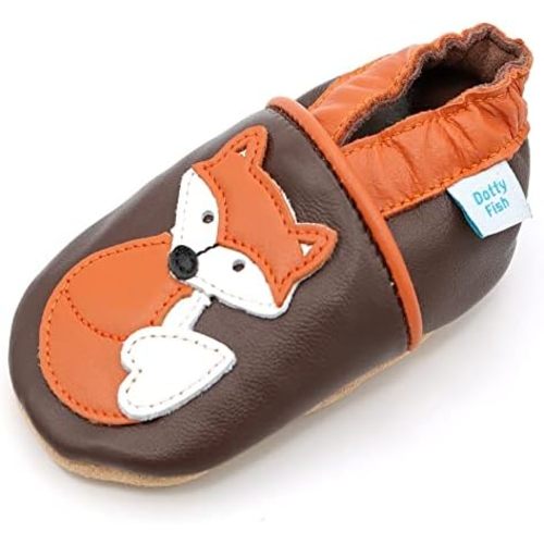 Dotty Fish Soft Sole Leather Baby & Toddler Shoes – Barefoot Feel Crib Shoes for Boys & Girls, Lightweight, Flexible, Non-Slip, Elasticated Ankles, Podiatry Approved, British Brand, 0–5 Years
