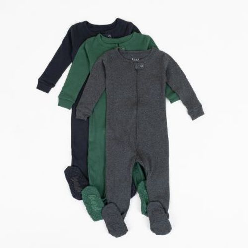 Leveret Boys Cotton Baby Footed Pajamas – 3 Pack – Deep Tone Solids Sleepers
