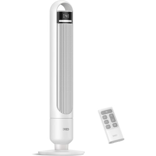 DREO Tower Fan for Bedroom, 4 Speeds, 3 Modes Standing Fans for Room with 90° wide Oscillating, 28dB Quiet for Sleep, 25ft/s Velocity, 29ft Coverage, 8H Timer, Remote, Living Room, Office, Home, White
