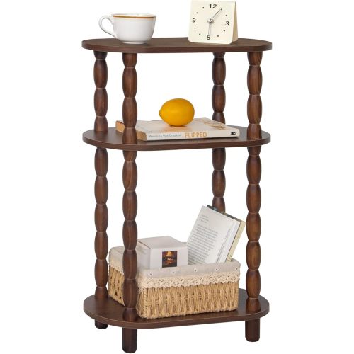 MaxSmeo Small Side Table, 3-Tier Narrow Small End Table with Storage, Skinny Bedside Table Nightstand, Bedrooms, Living Room (Walnut Brown)