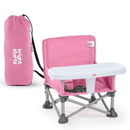 Bright Starts Pop 'N Sit Portable Booster, Indoor/Outdoor Use, Floor Seat with Feeding Tray, Pink, 6 Mos - 3 Yrs