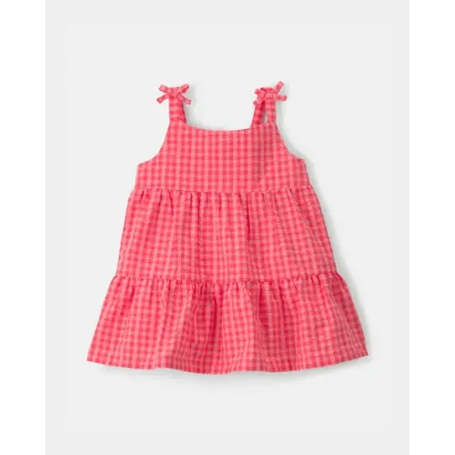 Baby Girl Gingham Sleeveless Dress - Coral | Carter's
