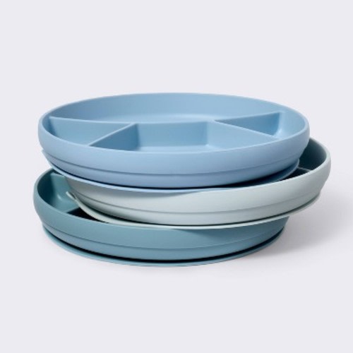 Silicone Suction Divided Plates - 3pk - Blue - Cloud Island™